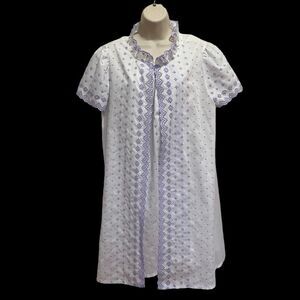 Vintage Dreamaway Peignoir Set Robe & Nightdress Eyelet Lace Lavender White Sz L
